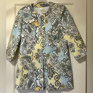 Appleseed’s 6 Tunic Lined Floral Patterned Jacket Blazer  - Blue, Yellow, White
